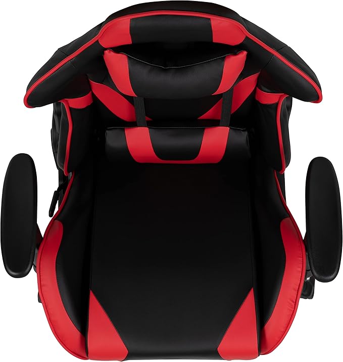 Flash Furniture X20 Fully Reclining LeatherSoft Racing Style Gaming Chair with and Lumbar Pillows, Ergonomic Padded Swivel Computer Chair, Red/Black