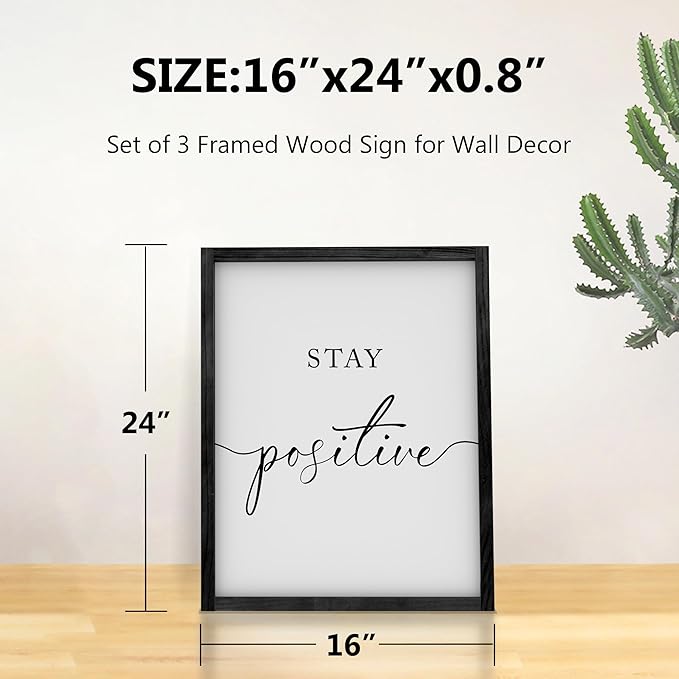 Heiple Motivational Wall Art 11"x14" Framed Wooden Inspirational Office Wall Decor for Men Picture Poster Positive Work Hard Quote Wall Decor for Home Office Bedroom (Black, 16"x24")