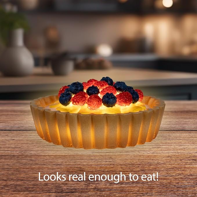 Fruits Tart Desk Light, Cute Resin College Lamp for Dorm Room or Kids Bedroom, Warm White LED Light, Battery Operated Decor for Girls & Home Office