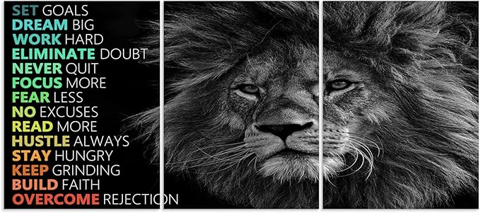 Inspirational Office Decor Wall Art Motivational Canvas Wall Art Lion Posters Entrepreneur Quote Wall Paintings Picture 3 Pieces Artwork for Home Bedroom Decor Framed Ready to hang[36''Wx 16''H]