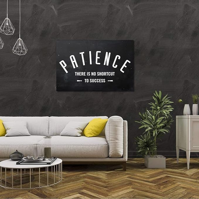 Patience - There Is No Shortcut to Success Inspirational & Motivational Office Art Wall Pictures Black and White Framed Office Home Wall Art Wooden Framed HD Print Gift Choice Ready to Hang-44 Wx28 H