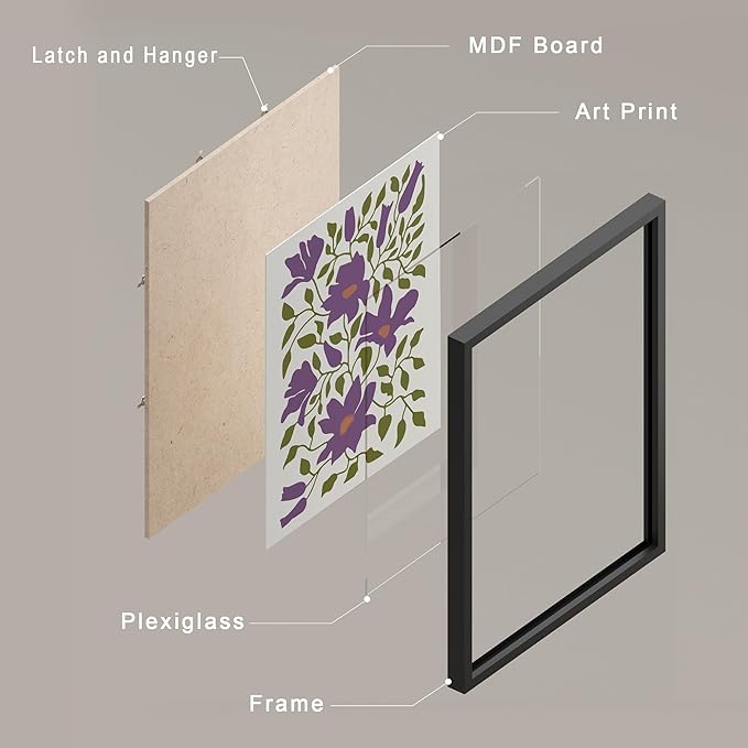 SIGNWIN Framed Poster Bathroom Decor, Wall Art Room Decor Multicolor for Living Room, Bedroom, Office Purple Female Portrait Lavender Flowers Vintage Illustrations Bohemian - 12"x16"x 8 Black