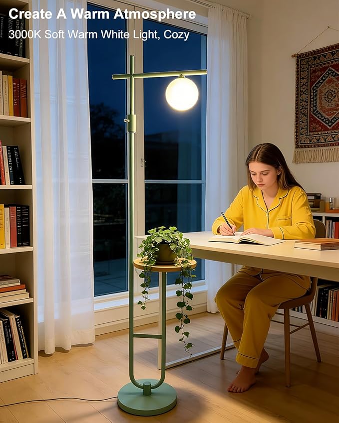 Lightdot Floor Lamps with Storage Table 66IN Black Dimmable, Modern Standing Tall Lamp with Milky White Globe Lampshade, Cross-Shaped Lamp Head and U-Pole Base Style for Living Room/Bedroom/Office