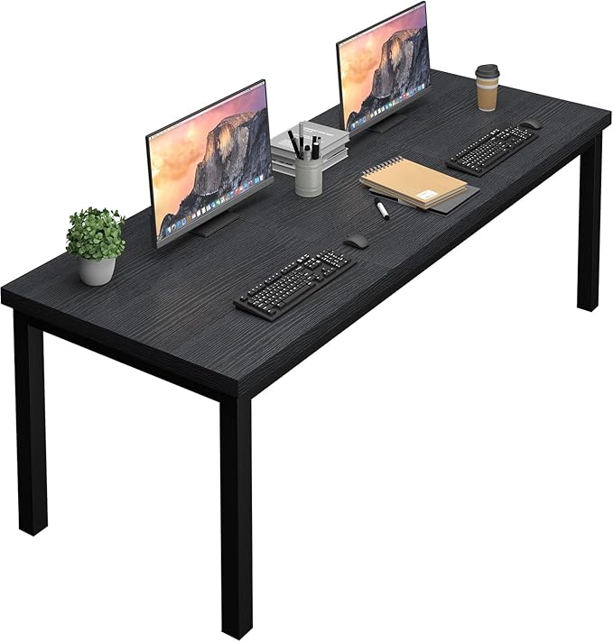 70.8 Inch Large Computer Desk, Modern Table with Thick Tabletop, Spacious Gaming Desk for 2 People, Study Writing Workstation for Home Office, Work from Home, Easy Assembly, Black