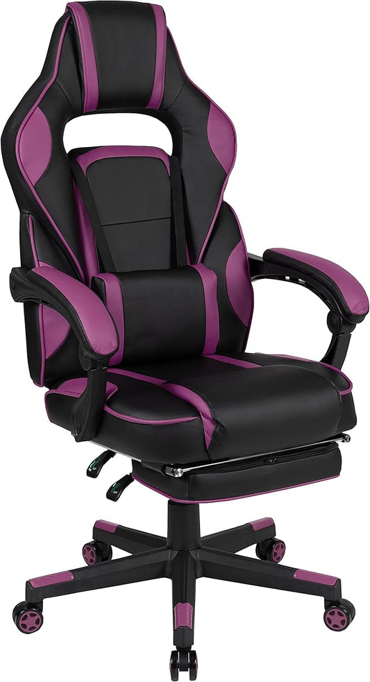 Flash Furniture X40 Gaming Chair Racing Ergonomic Computer Chair with Fully Reclining Back/Arms, Slide-Out Footrest, Massaging Lumbar - Black/Purple