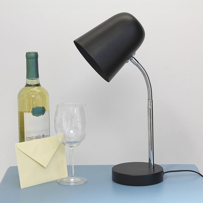 Simple Designs LD1075-BLK 15.28" Sleek Essentials Minimalist Metal Desk Task Lamp, for Office, Desk, Nightstand, Dorm, Black
