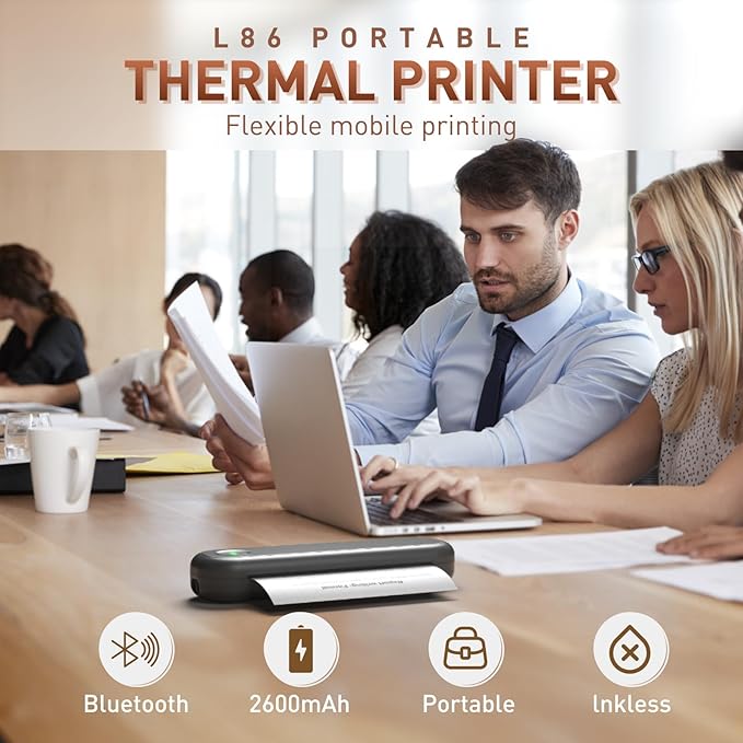Bisofice A4 Portable Thermal Printer Wireless&USB Connect with Mobile Computer 50mm/56mm/77mm/107mm/210mm/216mm(2in/3in/4in/8in/8.5in) US Letter A5 Paper Size for Office School