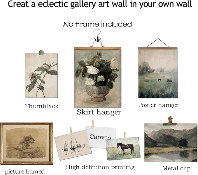 Vintage Wall Art Decor, Farmhouse Wall Prints for Bedroom, Rustic Posters for Room Aesthetic, French Country Landscape Paintings Farmhouse Antique Posters, Cottagecore Dorm Gallery Home Decor,Unframed