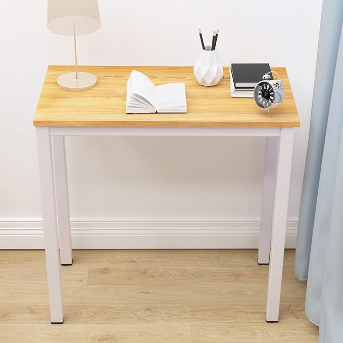 SogesGame Small Computer Desk, 31.5 inches Small Office Desk Computer Table Study Writing Desk Workstation for Home Office,Teak White