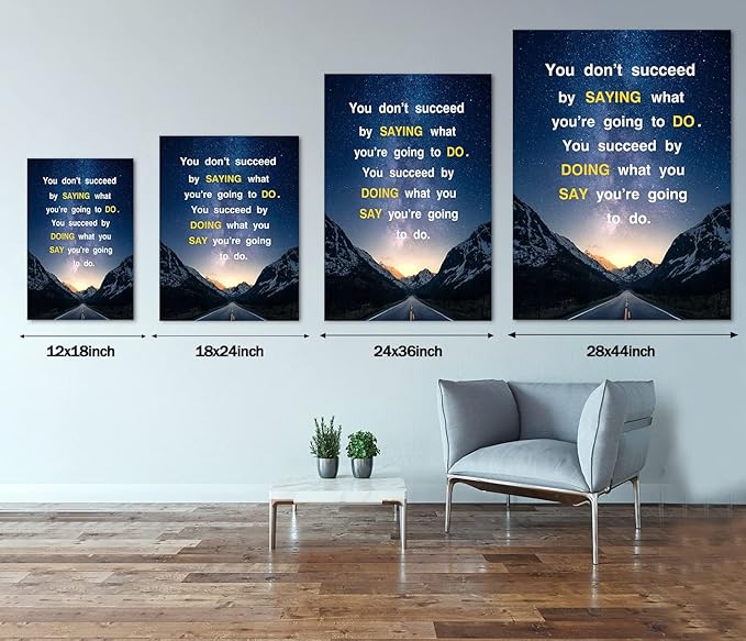 Framed Office Decor Paintings Positive Inspirational Canvas Decoration Wall Pictures Inspirational Quotes Starry Sky Wall Art Ready to Hang-28 inch x 44 inch