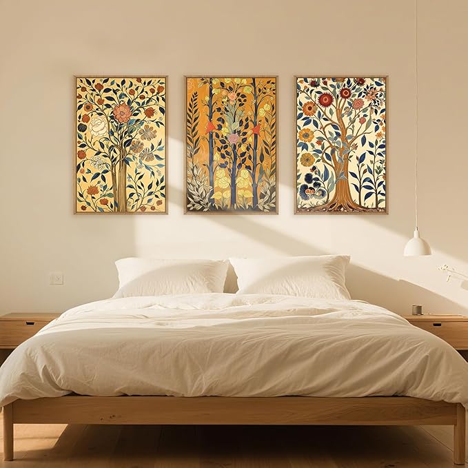 Large Vintage Floral Tree Framed Canvas Wall Art,Abstract Flower Wall Decor,Nature Botanical Painting,Classic Boho Artwork for Living Room,Bedroom,Dining Room,Farmhouse -16"x24"x3