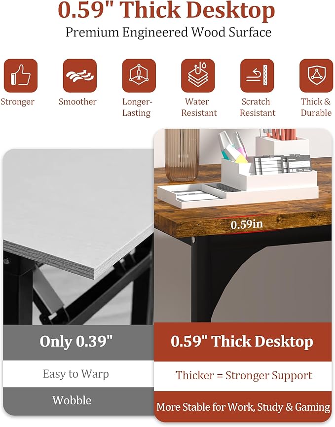 Computer Desk, 47.2" Office Desk, Extra Wide 23.62” Deep Desktop, 0.59” Thick Heavy-Duty Home Office Desks, Office Table with Steel Frame, Modern Wood PC Desk for Bedroom Study Writing Gaming Work