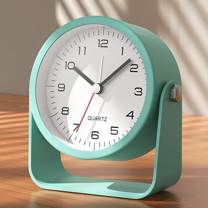 AYRELY® 3.5 Inch Small Analog Alarm Clocks,Battery Operated Desk Clock,Cute Table Clock with Light，Adjustable Angle for Travel,Bedside,Bedroom,Kids,Living Room Decor(Light Blue)