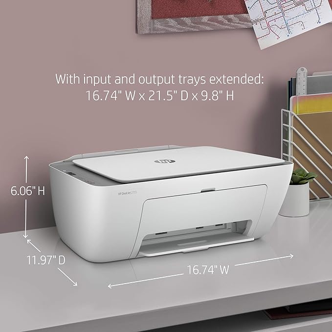 HP DeskJet 2755 All-in-One Wireless Printer Scanner Copier Instant Ink Ready Mobile Print Black 7.5ppm Color 5.5ppm Wifi Inkjet Computer Printers for Home Use and Office, Grey (Renewed)