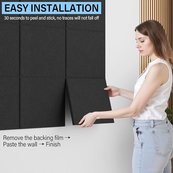Large Cork Boards for Walls – 48" x 36" Self Adhesive Felt Wall Tiles, Ideal for Office Black Bulletin Board, Easy to Install Pin Board Photo Dart Board Wall Protectors