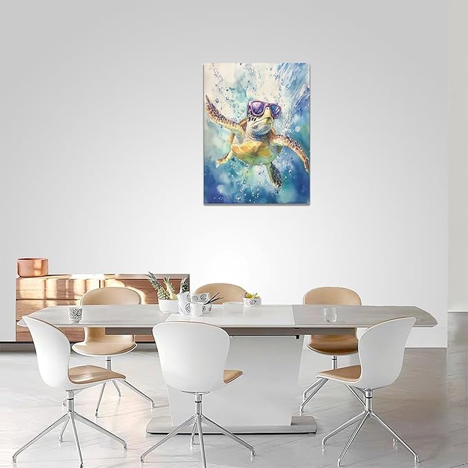 Sea Turtle Bathroom Decor Funny Turtle Ocean Bathroom Wall Art Sea Turtle Nautical Pictures Prints Turtles Gift Painting Sea Turtles Framed Artwork for Bedroom Living Room 12"x16"