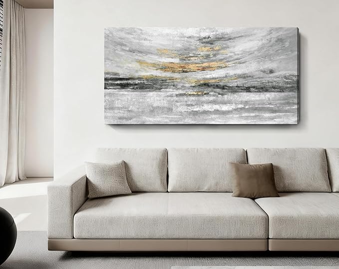 Nicetop Coastal Wall Decor 48x24 Inch, Abstract Canvas Wall Art Black White and Gold, Modern Ocean Artwork Ready to Hang for Living Room, Bathroom, Bedroom and Office | Minimalist