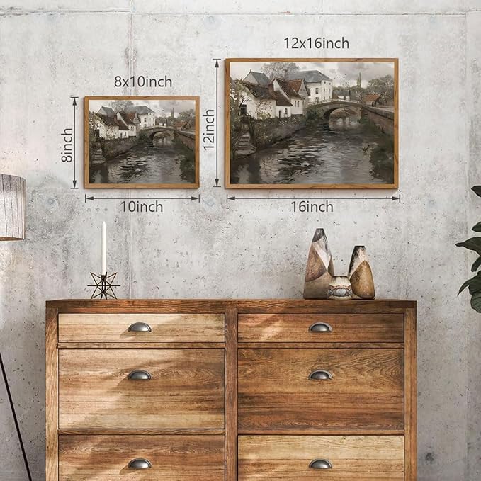 OIQArtOIQ Vintage Landscape Canvas Wall Art Framed Natural Scenery Painting Artwork Prints France Country Wilderness Farmhouse Decor Pictures Kitchen Bedroom Living Room Bathroom