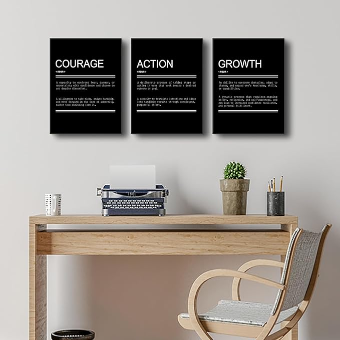 Courage Action Growth Motivational Canvas Wall Art Inspirational Quotes Picture Painting Positive Affirmations Print Poster for Office Living Room Bedroom Gym Wall Decor Ready to Hang [36''Wx16''H]