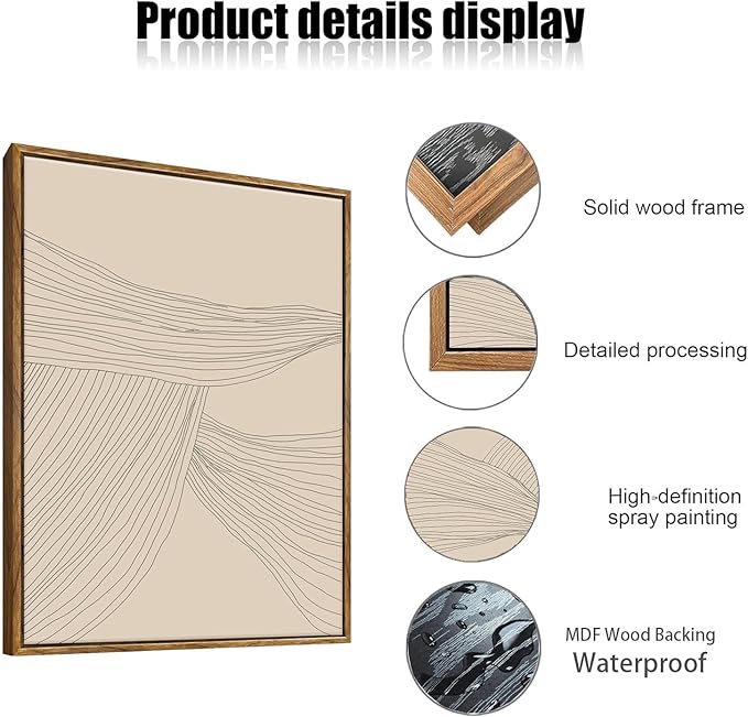 myusuar 3 Piece Large Modern Abstract Canvas Framed Wall Art For Living Room, Beige Minimalist Wall Art Decor Posters Prints For Bedroom Office, 16x24in