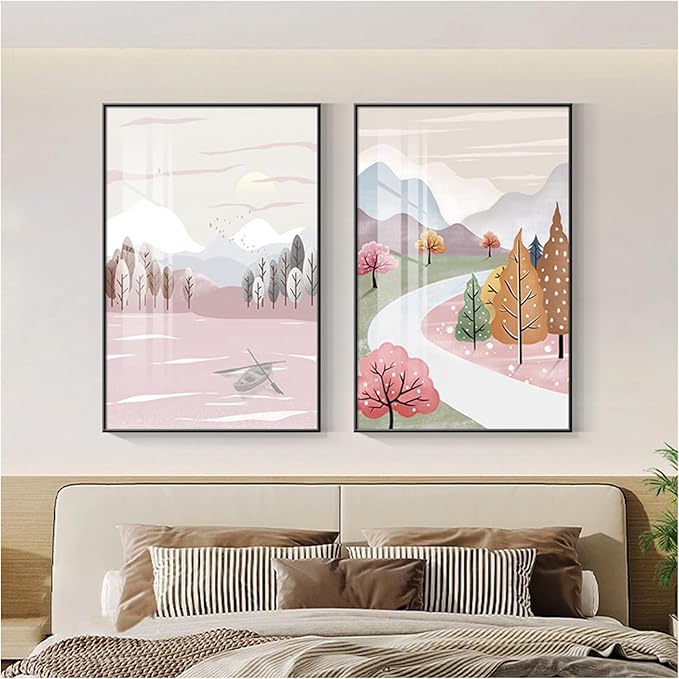 Wall Art for Office Framed Decorative Oil Painting Set Posters for Room Decorative Modern Artwork Ready to Hang 2 Pieces,W,15.7 * 11.8in