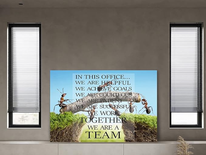 Framed Inspirational Canvas Wall Art Easy to Hang Modern Gallery-Wrapped Ants Constructing Bridge Teamwork Posters and Prints Stretched for Home Office Decor - 28''Wx44''H
