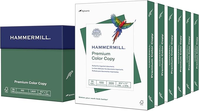Hammermill Printer Paper, Premium Color 28 lb Copy Paper, 8.5 x 11-6 Pack (1,800 Sheets) - 100 Bright, Made in the USA, 102700C