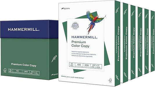 Hammermill Printer Paper, Premium Color 28 lb Copy Paper, 8.5 x 11-6 Pack (1,800 Sheets) - 100 Bright, Made in the USA, 102700C