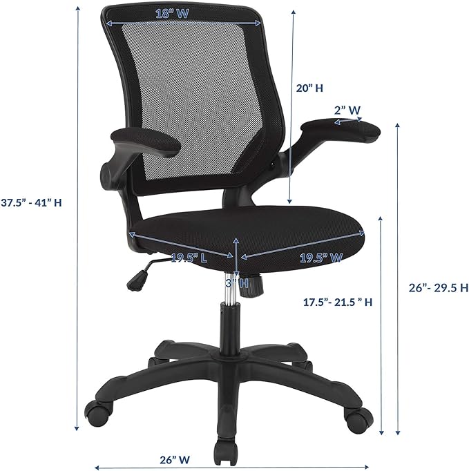 Modway Veer Office Chair with Mesh Back and Vinyl Seat With Flip-Up Arms in Black