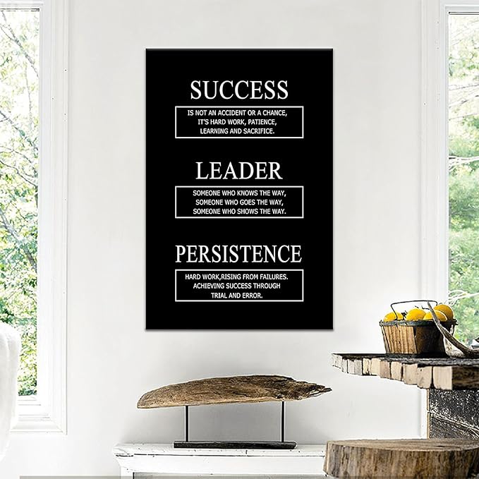 Success Leader Persistence Inspirational Wall Art for Office Motivational Canvas Wall Decor with Positive Success Quotes Wood Framed Poster Print for Living Room Office Gym Wall Decor [24''Wx36''H]