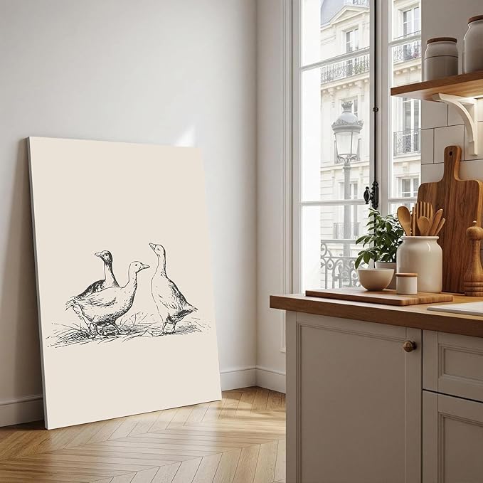 Framed Vintage Duck Canvas Wall Art Minimalist Abstract Animal Picture for Wall Decor Antique Vintage Painting Farmhouse Wall Decor Country Farm Animal Artwork for Living Room Decor, Ready to Hang