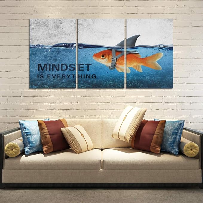 Inspirational Canvas Wall Art Blue Goldfish Pictures Posters Painting on Canvas Abstract Shark Motivational Entrepreneur Quotes Office Decor Artwork Bedroom Framed Ready to Hang - 60"W x 28"H