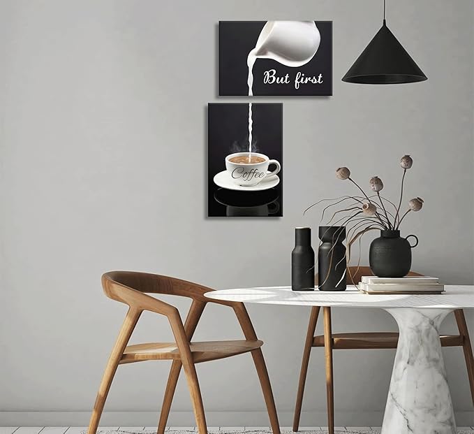 2pc Coffee Bar Wall Art Decor But First Coffee Sign Posters Prints Kitchen Dining Room Canvas Poster Wall Decor Modern Home Pictures Artwork for Bedroom Living Room Painting framed
