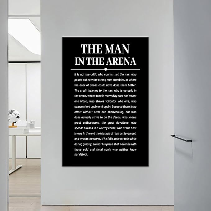 Motivational Canvas Wall Art the Man in the Arena Inspirational Poster Print Artwork Inspiring Entrepreneur Quotes Picture for Living Room Office Home Wall Decor Stretched and Framed [24''Wx36''H]