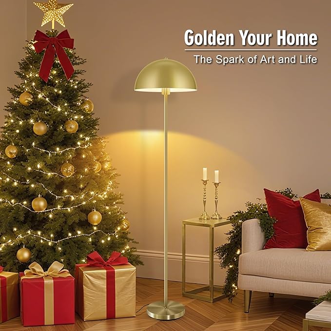 Modern Floor Lamps for Living Room, Gold Metal Mushroom Lamp, 66" Tall Corner Lamp, Footswitch, Bright Industrial Standing Lamps for Bedroom Nursery, Mid Century Modern Home Decor(E26 Base, NO BULB)