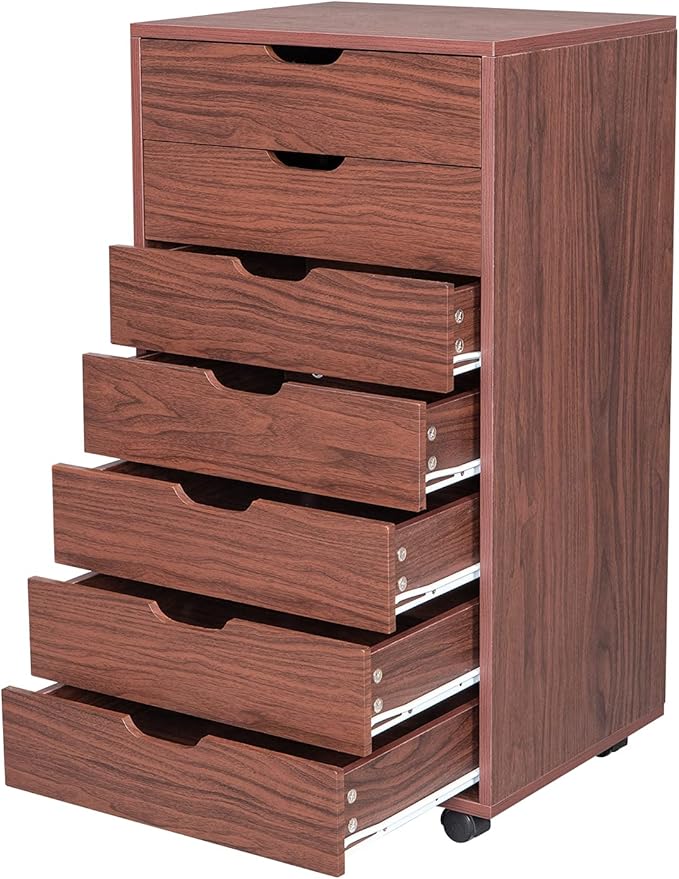 Ochine 5 Drawer Lateral File Cabinet Office Mobile Lateral Filing Cabinet Mobile Filing Storage File Vertical Wooden Cabinet with Wheel for Home and Office (Ship from USA)