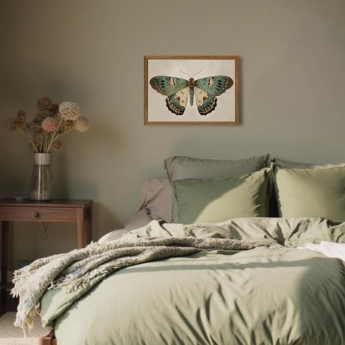 AVECCO Framed Vintage Butterfly Print on Canvas Wall Art, Cute Rustic Farmhouse Wall Decor, Unique Animal Art Prints for Bathroom Bedroom Living Room Office Home Decoration Ready to Hang 12x16 Inch