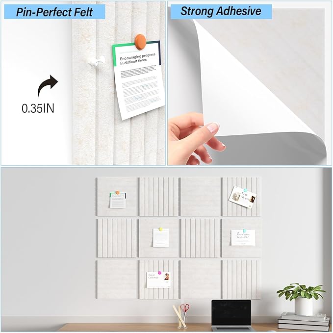 Large Cork Boards for Walls – 36" x 24" Self Adhesive Felt Wall Tiles, Ideal for Office Bulletin Board, Easy to Install Pin Board Photo Board
