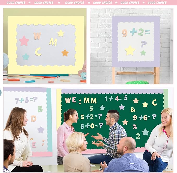 Containlol 188 Pcs Bulletin Board Borders Letters Stars Cutouts Set Include 59ft Poster Board Trims, Alphabet Letter Star Number Punctuation for Classroom(Pastel Color)