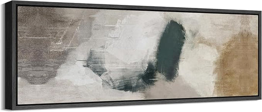 SIGNFORD Large Framed Canvas Neutral Abstract Brushstroke Illustrations Modern Art Calm Warm for Living Room, Bedroom, Office - 60"x20"