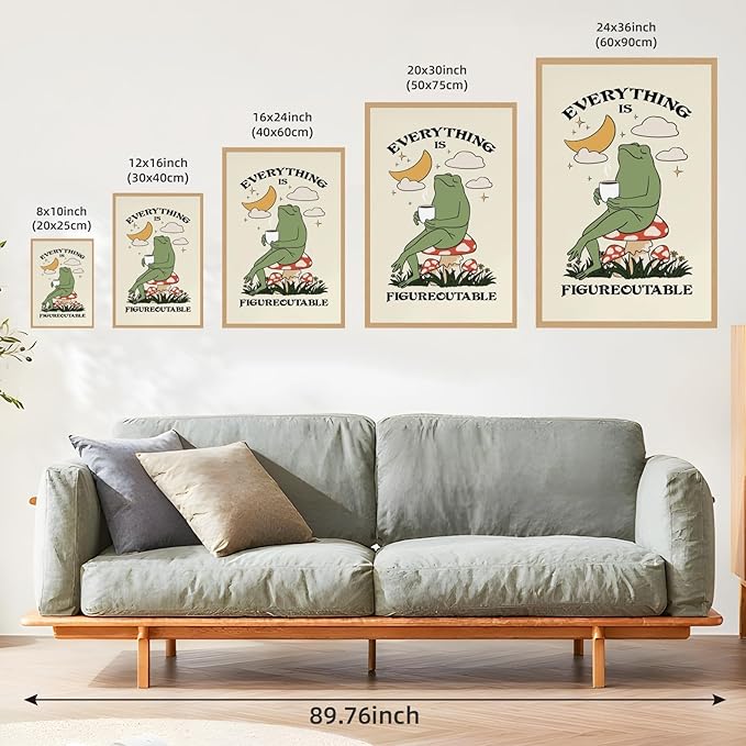 Everything Is Figureoutable Motivational Wall Art Funny Frog Coffee Inspirational Poster Positive Quote Daily Reminder Canvas Print Affirmation Wall Decor for Home Office 8x12inch Wood Color Framed
