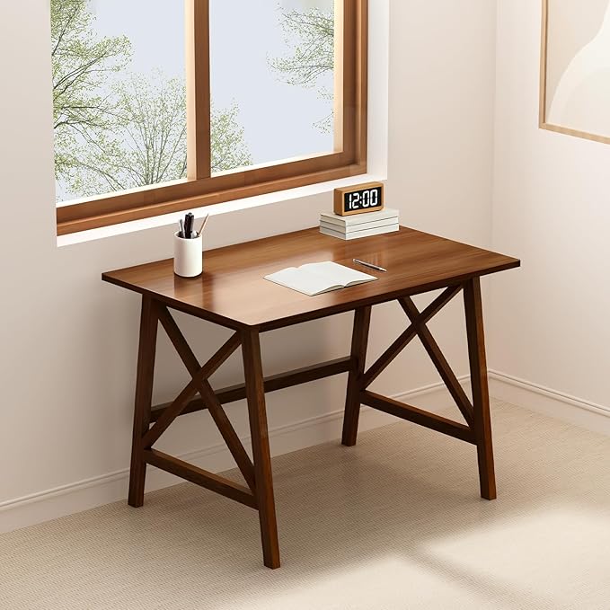 Modern Solid Wood Desk - 36" Simple Computer Table for Home Office Study Writing Workstation in Walnut, 36" W x 24" D