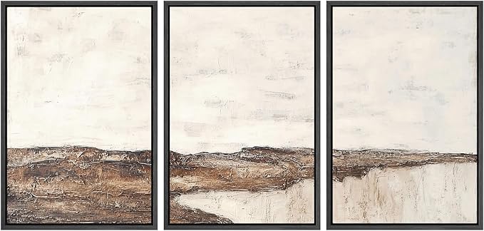 SIGNWIN Framed Canvas Print Wall Art Set Rustic Earth-Tone Horizon Abstract Landscape Illustrations Modern Art Decorative Nordic Abstract for Living Room, Bedroom, Office - 16"x24"x3 Black