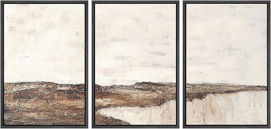 SIGNWIN Framed Canvas Print Wall Art Set Rustic Earth-Tone Horizon Abstract Landscape Illustrations Modern Art Decorative Nordic Abstract for Living Room, Bedroom, Office - 24"x36"x3 Black