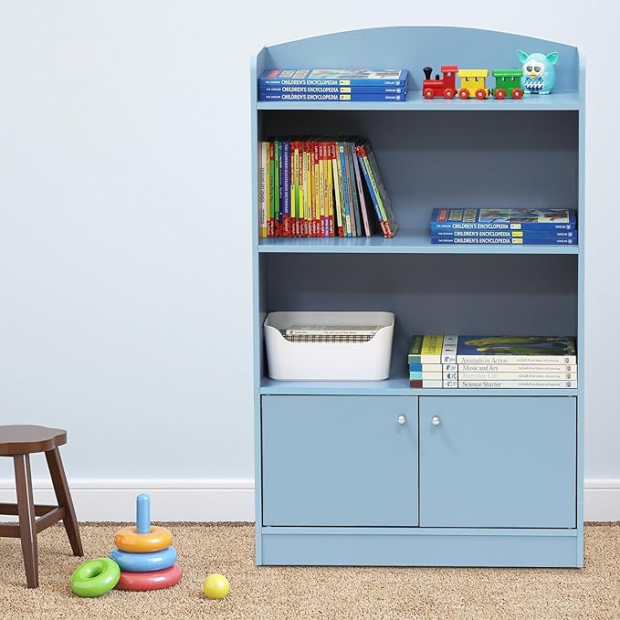 Furinno LOVA Book Shelf, Bookshelf with Storage Cabinet, Bookcase with Door, 11.8 x 23.6 x 37.3, for Living Reoom, Bedroom, Home Office, Light Blue