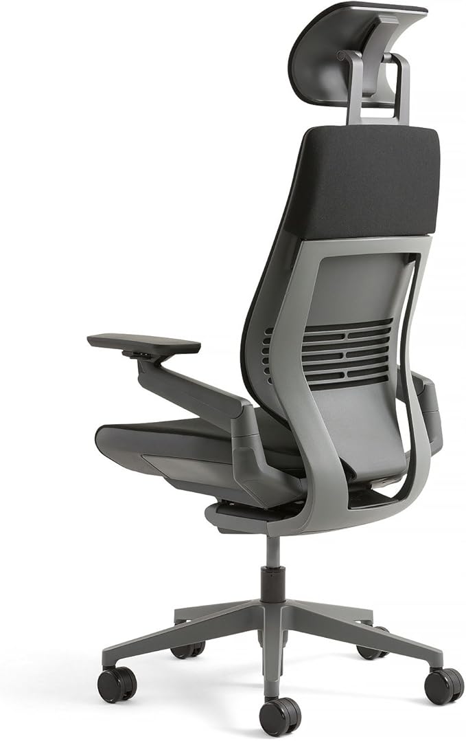 Steelcase Gesture Office Desk Chair with Headrest Cogent Connect Turmeric Fabric High Black Frame Hard Floor Caster Wheels Hard Floor Caster Wheels