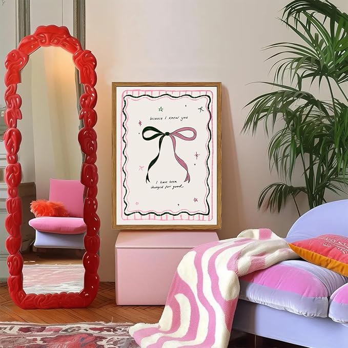 Framed Pink Bow Wall Art, Coquette Preppy Canvas Wall Decor Pictures, Trendy Inspirational Quote Paintings Prints Girly Home Decor Aesthetic for Girls Room Bedroom Dorm 16x24 inch