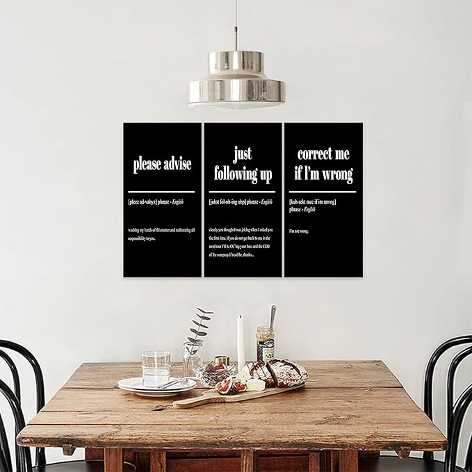 3 Piece Inspirational Canvas Wall Art, Quotes "Please Advise - Just Following up - Correct me if I'm Wrong" Motivational Print Pictures Office Decor, Framed Artwork for Home Wall Decor (36"Wx24" H)