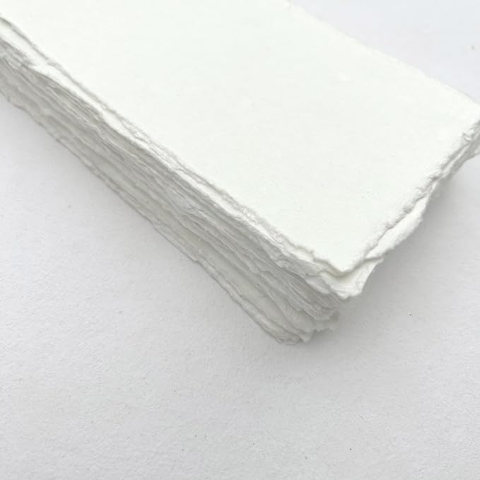 Handmade Deckle Edge Cotton Rag Paper 4x9” – 150 GSM Premium Blank Invitation Sheets | Rustic Textured Card Stock for Wedding Invites, Baby Showers, Crafting & Calligraphy (Pack of 100)