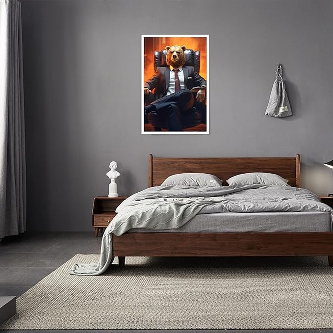 Trendy Suit Animal Bear Portrait Wall Art Funny Boss Bear Canvas Posters Work Struggle Motivation Inspiring Prints Painting For Office Living Room Wall Decor 8x12in Unframed